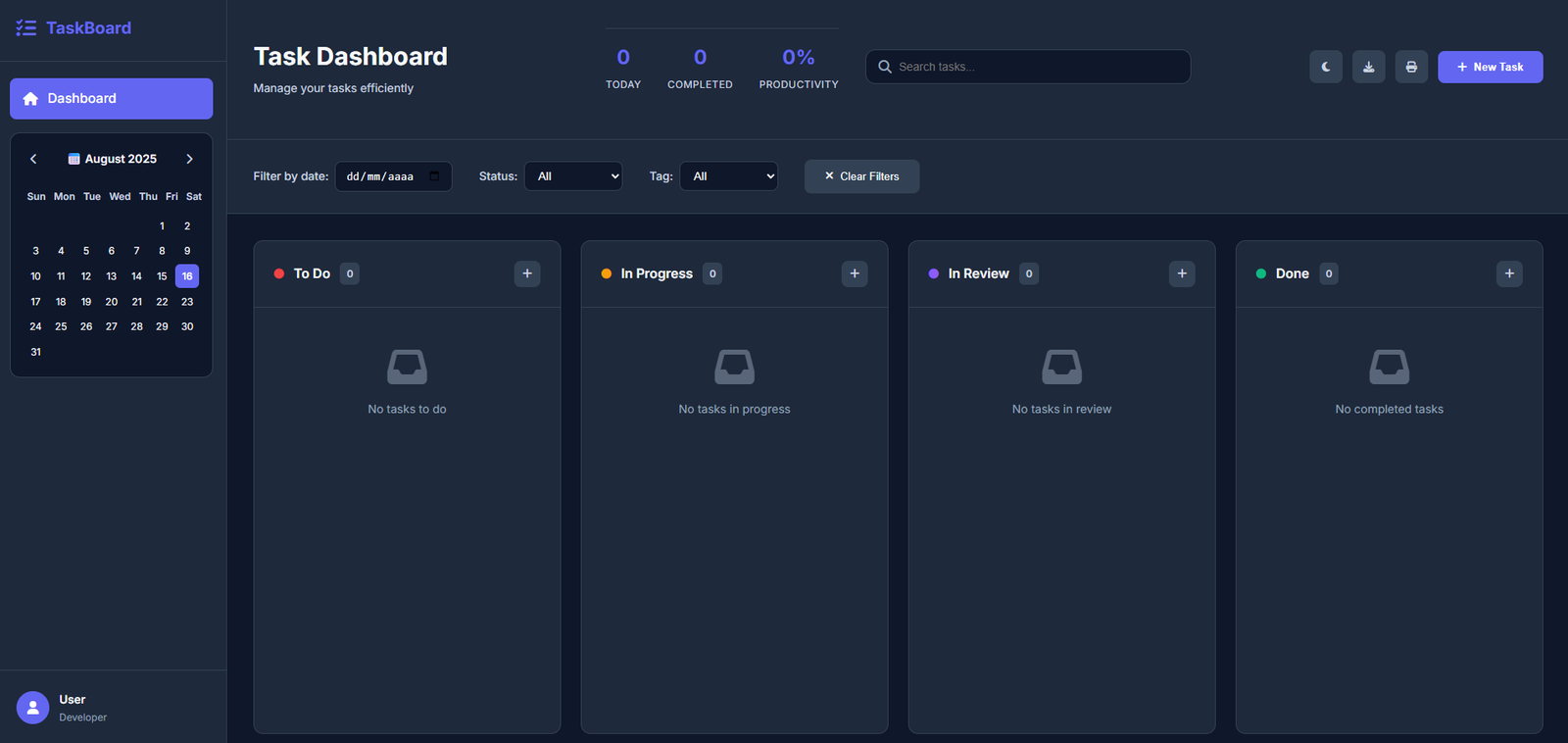 The budget calculator in dark mode