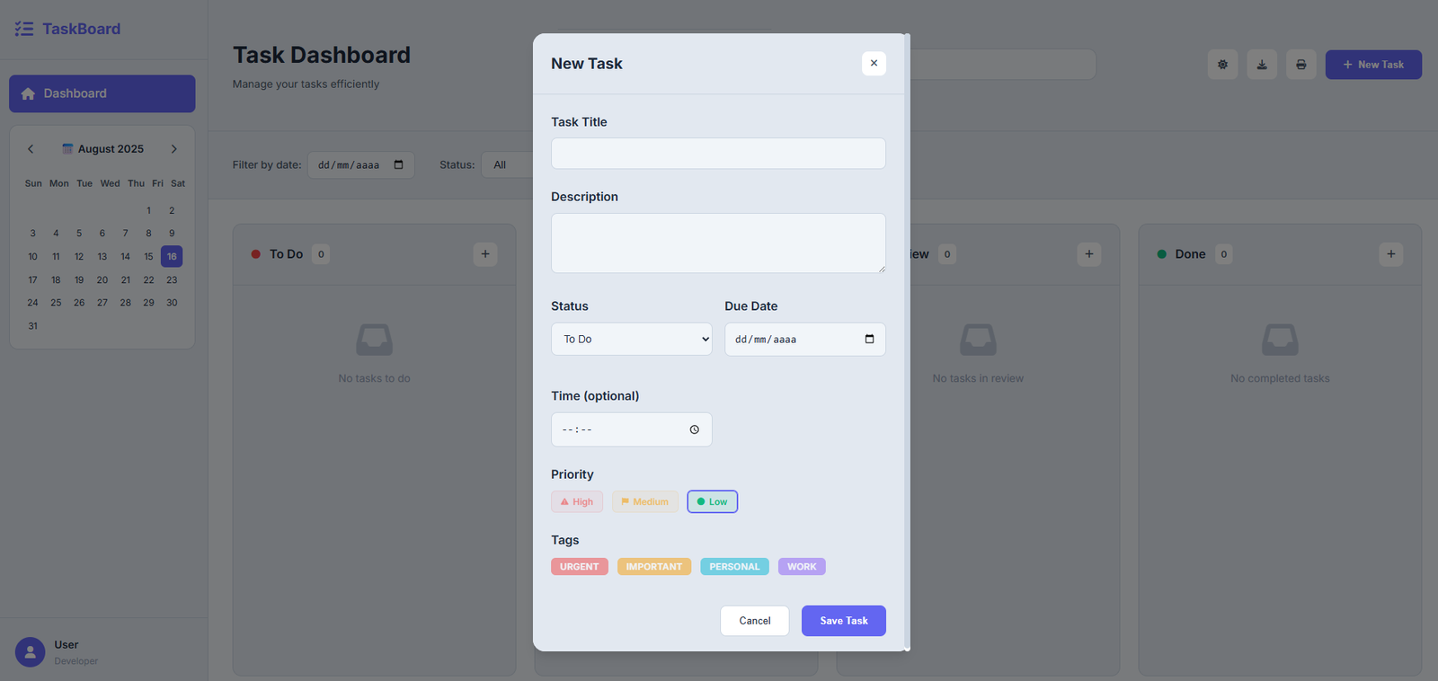 Modal for adding a new category